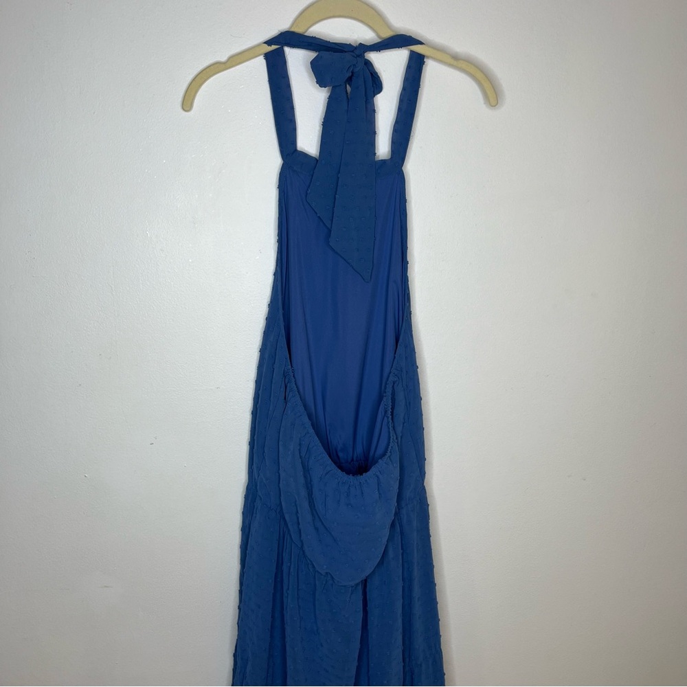 NWT Soft blue Swiss dot halter tiered sleeveless maxi dress size Large - Picture 5 of 8